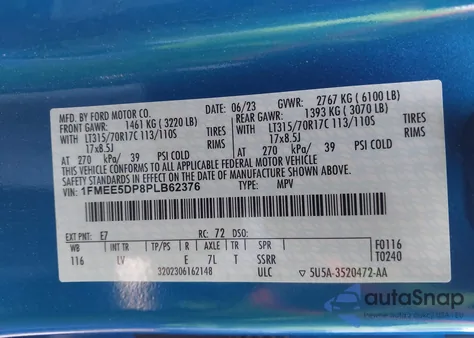 2023 Ford Bronco Big Bend/Black Diamond/Outer Banks/Badlands/Wildtrak/Everglades z USA, uszkodzony, nr VIN 1FMEE5DP8PLB62376